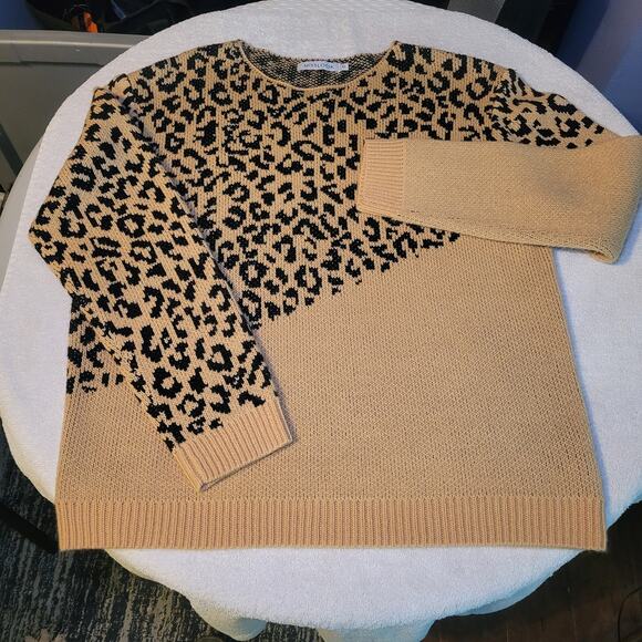 Leopard Print Pullover Round Neck Sweater Women's XL Tan & Black by Misslook - Picture 4 of 6